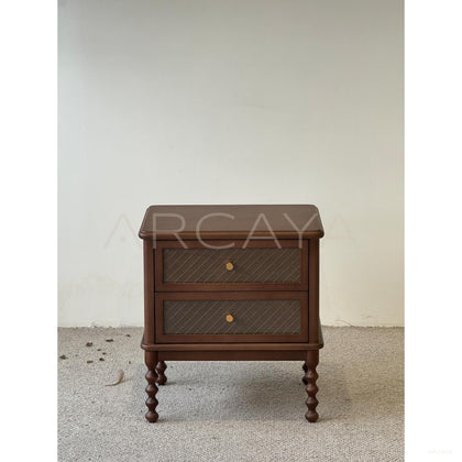 Walnut Mid Century French Nightstand - scene