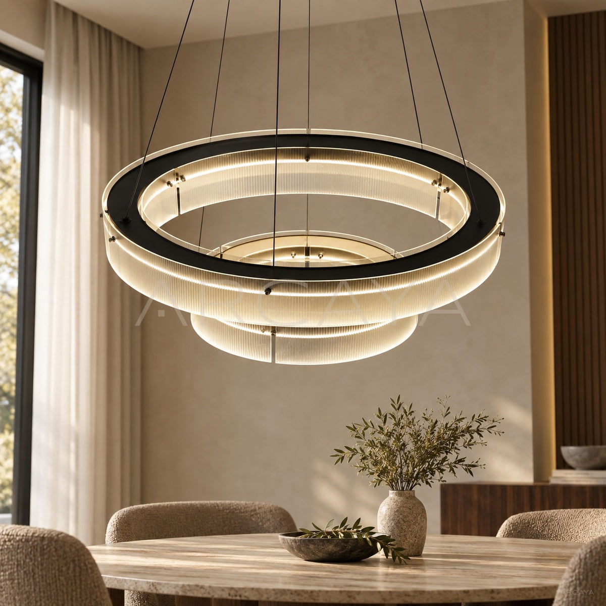 Ribbed Glass Ring Double Pendant Light 21840 - main