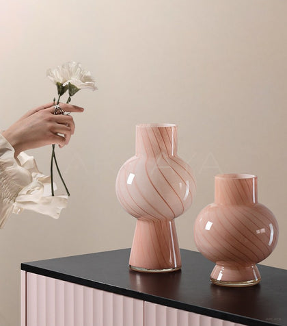 Pink Gourd Tulip Glass Vase - scene
