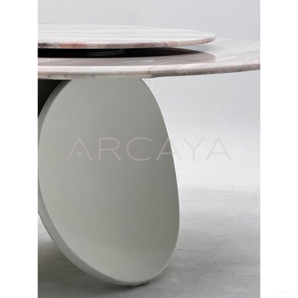 Double Leaf Base Pink Stone Round Table - scene