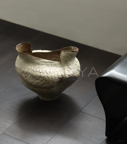 Vintage Handmade Textured Ceramic Vase - scene