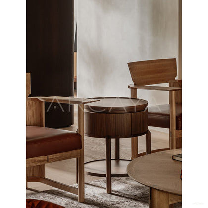 Marquetry Drum Side Table - scene