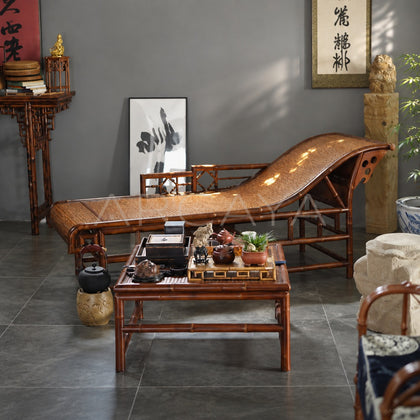 Curved Bamboo Woven Chaise Lounge - scene