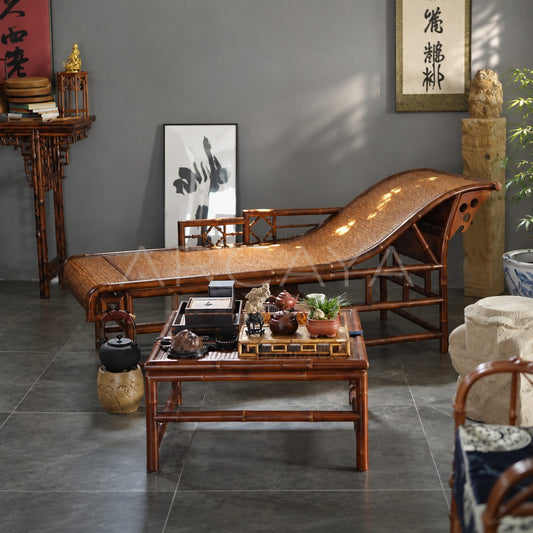 Curved Bamboo Woven Chaise Lounge - scene