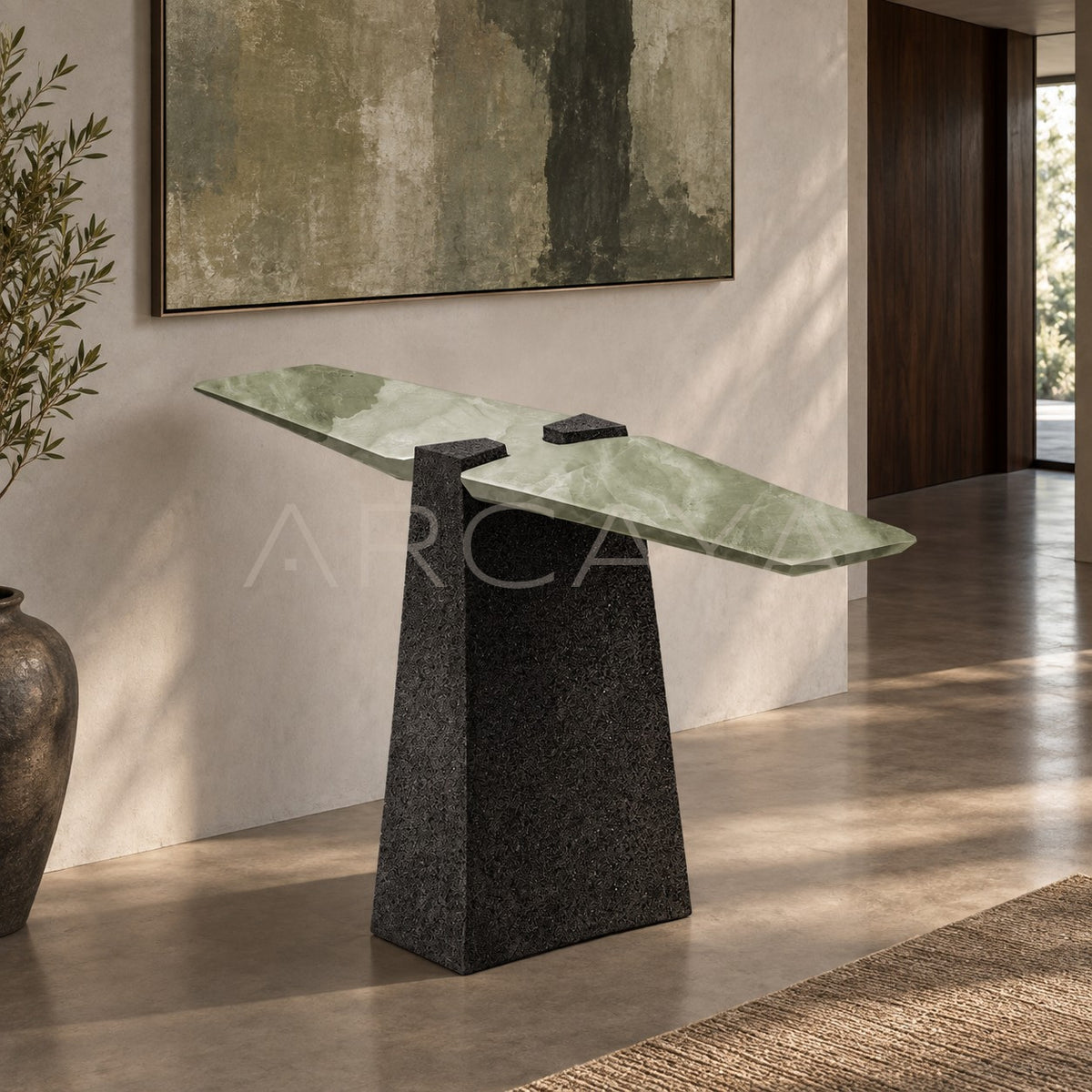 Exhuma Cast Metal Volcanic Stone Console Table - main