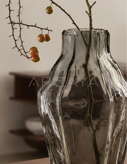 Angular Clear Glass Vase Dining - scene