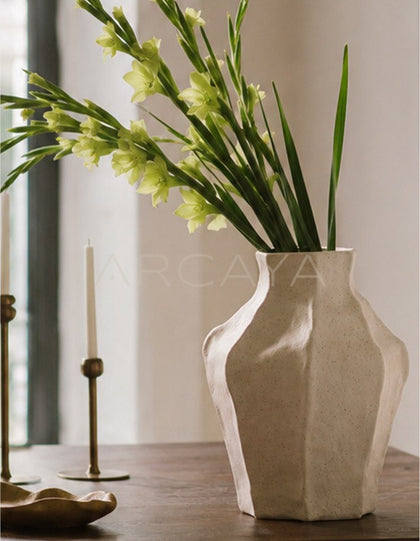 Handmade Irregular Plain White Vase Dining - scene