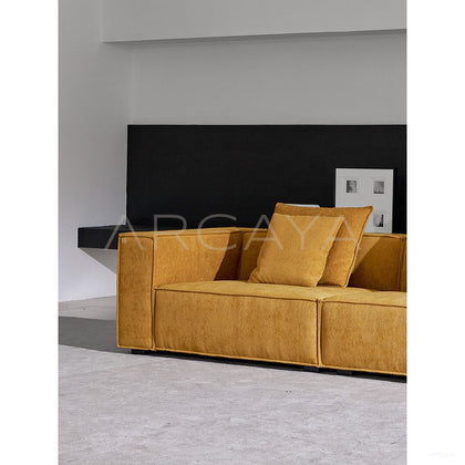 Italian Minimalist Ginger Chenille Block Sofa - scene