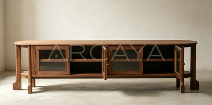 Oak Curved Tv Stand - scene