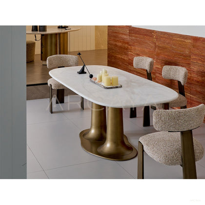 Sculptural Trumpet Travertine Dining Table - scene