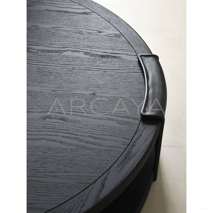 Old Money Brass Oak Round Side Table - scene