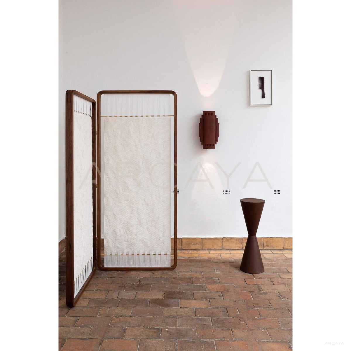 Mid Century Gauze Texture Folding Screen in detail