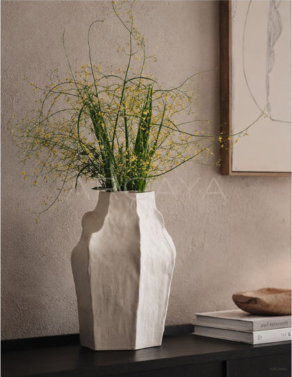 Hand Pinched Angular Plain White Vase - scene