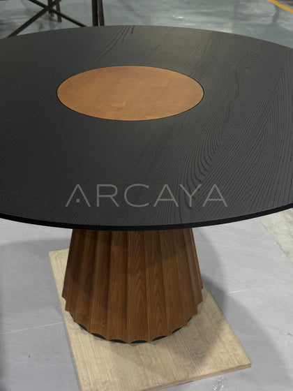 Mid Century Solid Wood Round Dining Table - scene