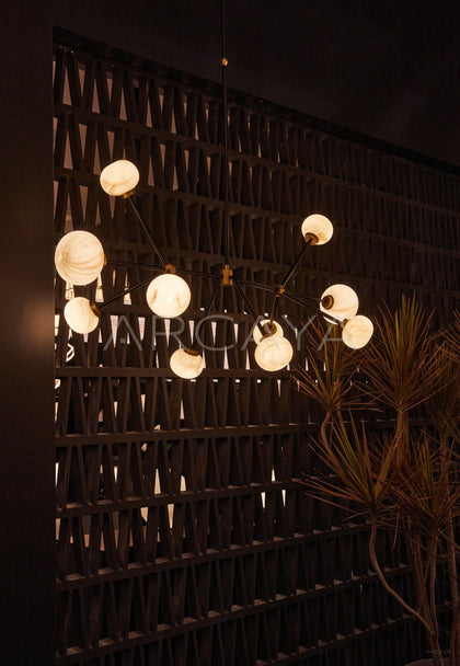 Black Branch Stone Globe Round Pendant Light 96358 - scene