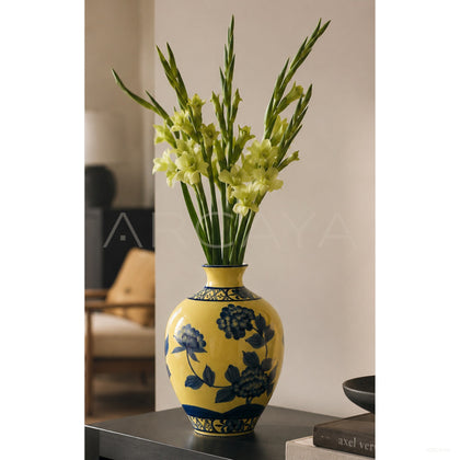 New Chinese Yellow Blue White Ceramic Vase - scene