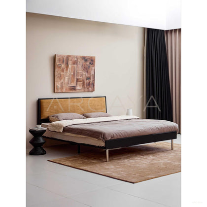 Ginger Yellow Velvet Bed - scene