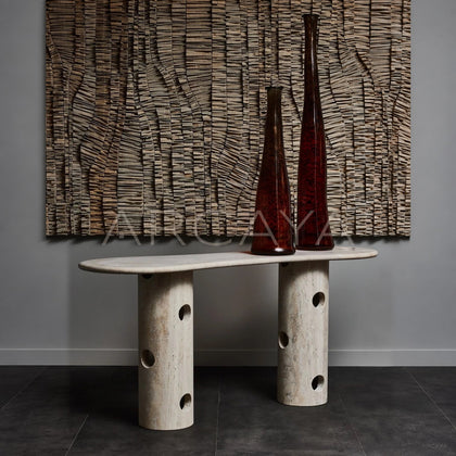 Natural Travertine Curved Console Table - main
