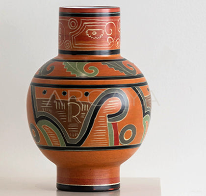 Vintage Chinese Hand Painted Totem Ceramic Vase - scene