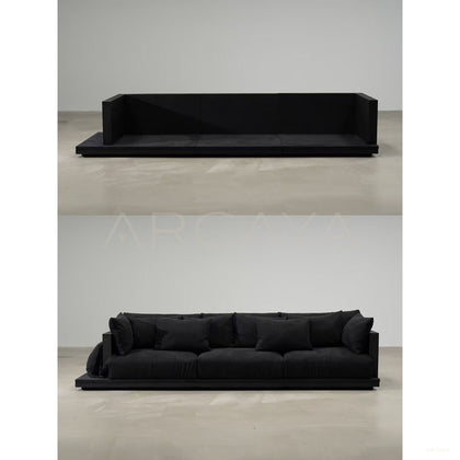 Mushin Black Linen Sofa - scene