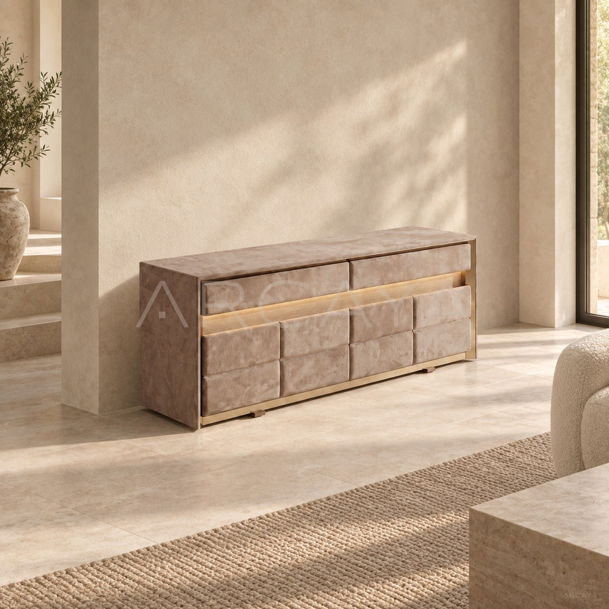 Italian Velvet Multi Drawer Chest in detail
