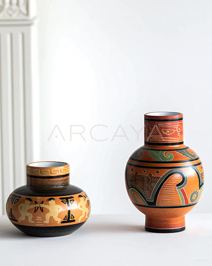 Vintage Chinese Hand Painted Totem Ceramic Vase - scene