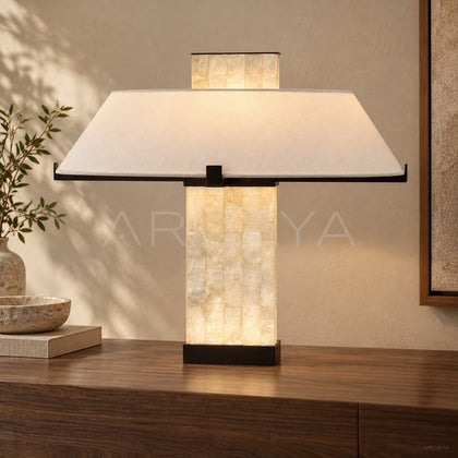 Square Stone Column Fabric Shade Table Lamp 95340 - main