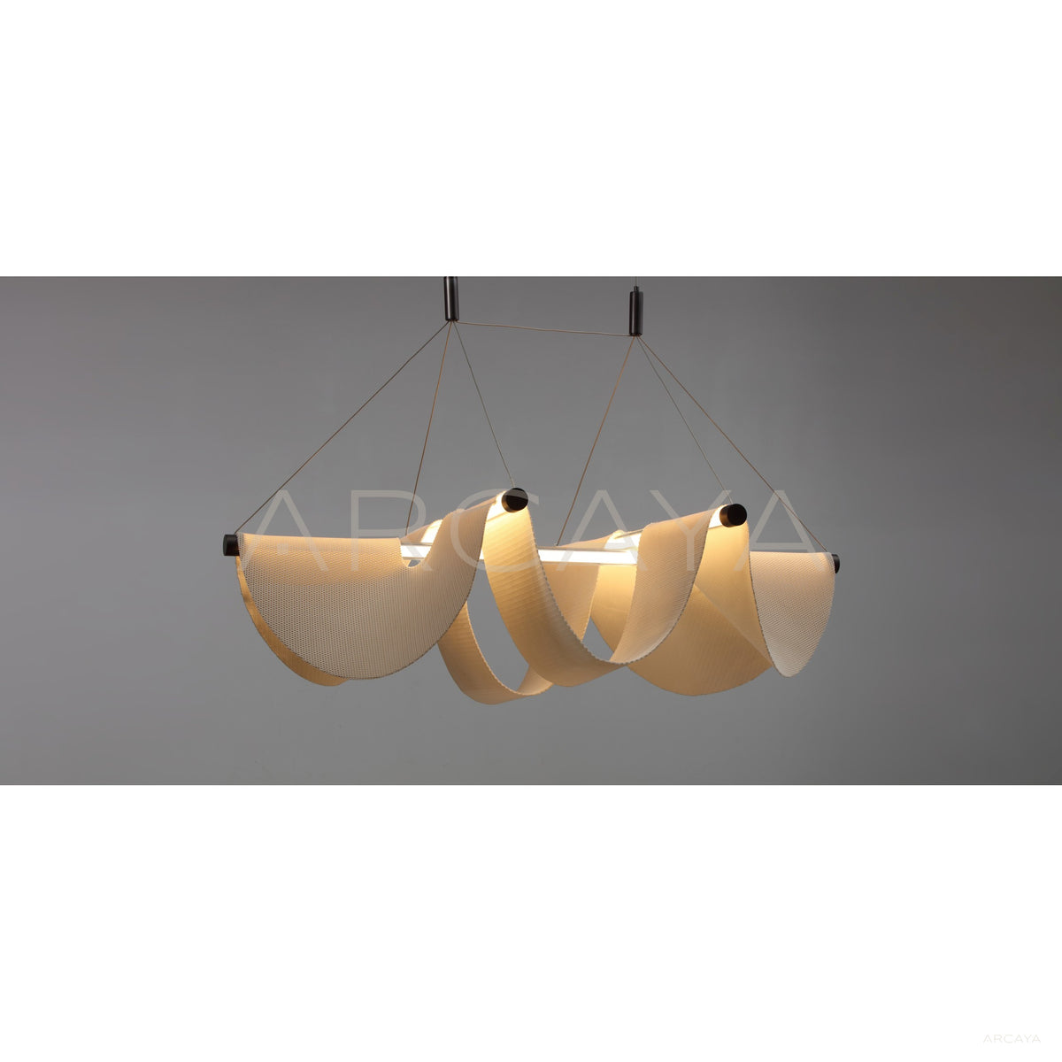 Cream Fabric Pleated Triple Pendant Light 80643 in detail
