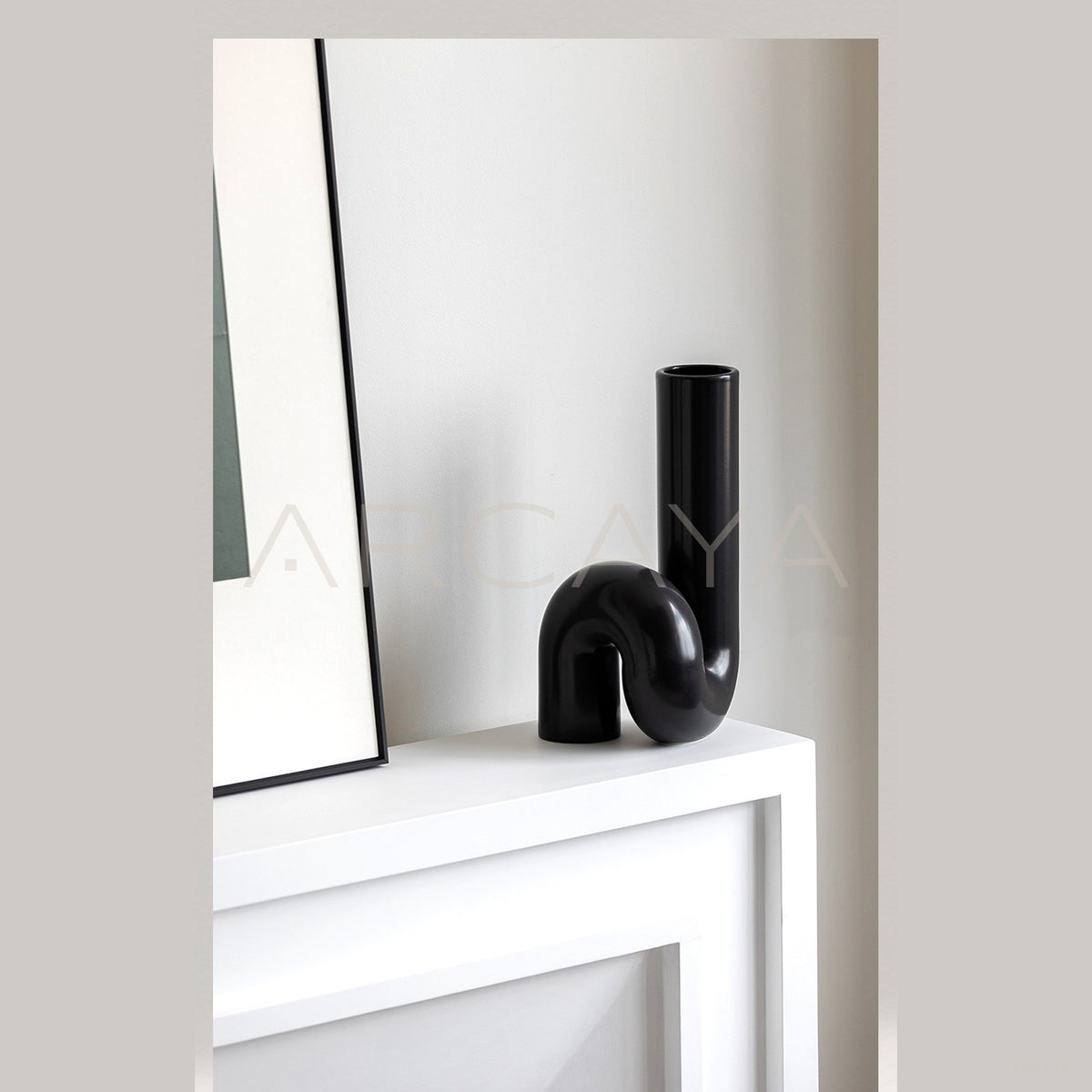 Black Twisted Tube Ceramic Vase in detail