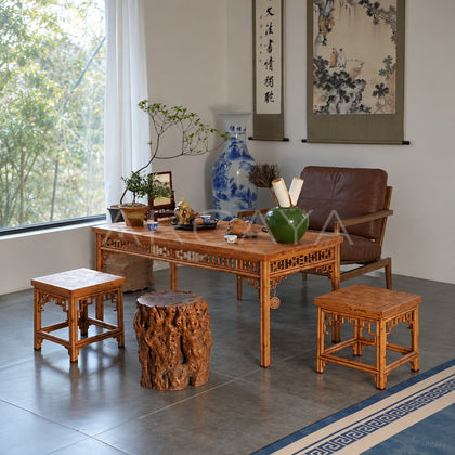 Marquetry Bamboo Rectangular Tea Table - main