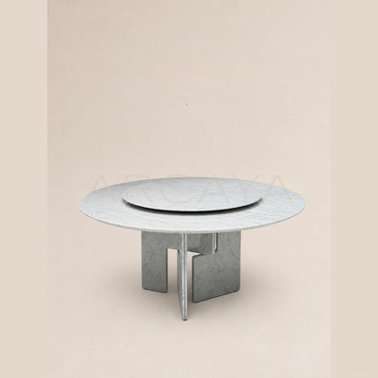 Daze Carrara White Marble Round Dining Table - scene