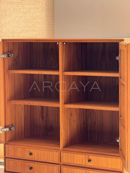 Burmese Teak Mid Century Two Door Four Drawer Cabinet - detail
