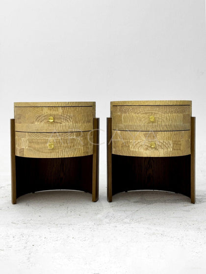 Round Two Tone Wood Nightstand - scene
