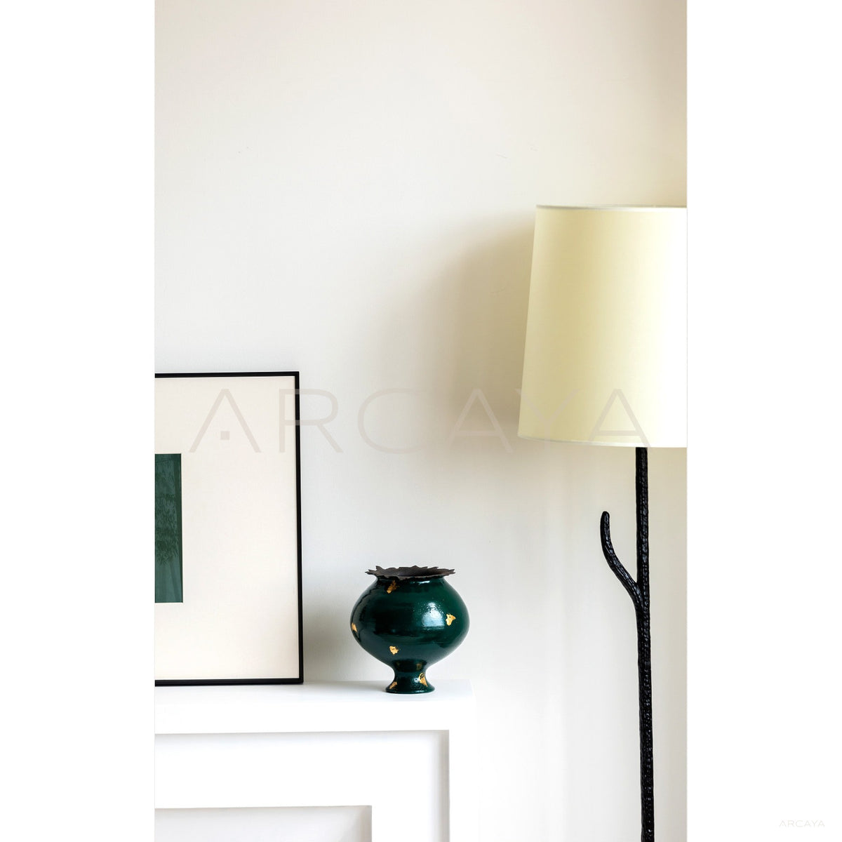 Dark Green Gilded Ceramic Vase in detail