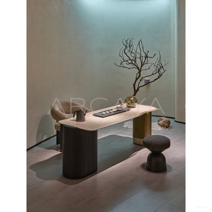 Gilded Light Stone Tea Table - scene