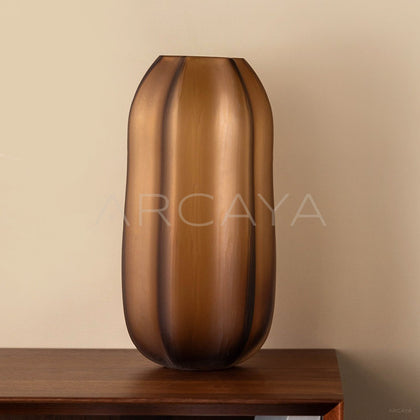 Vintage Ribbed Frosted Pumpkin Glass Vase - main