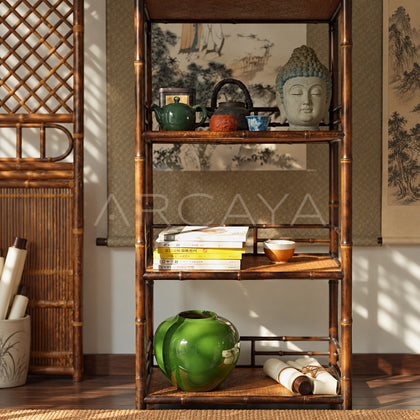Narrow Bamboo Woven Bookshelf Cabinet - scene