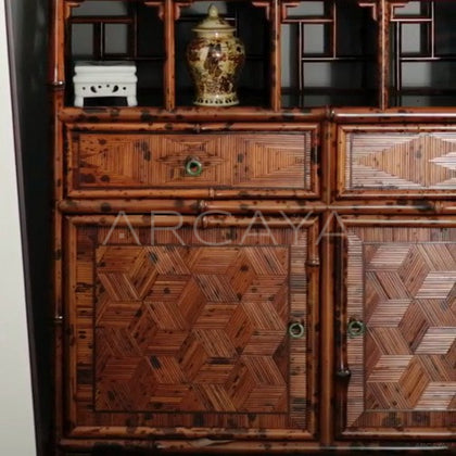 Bamboo Woven Curio Bookcase - detail