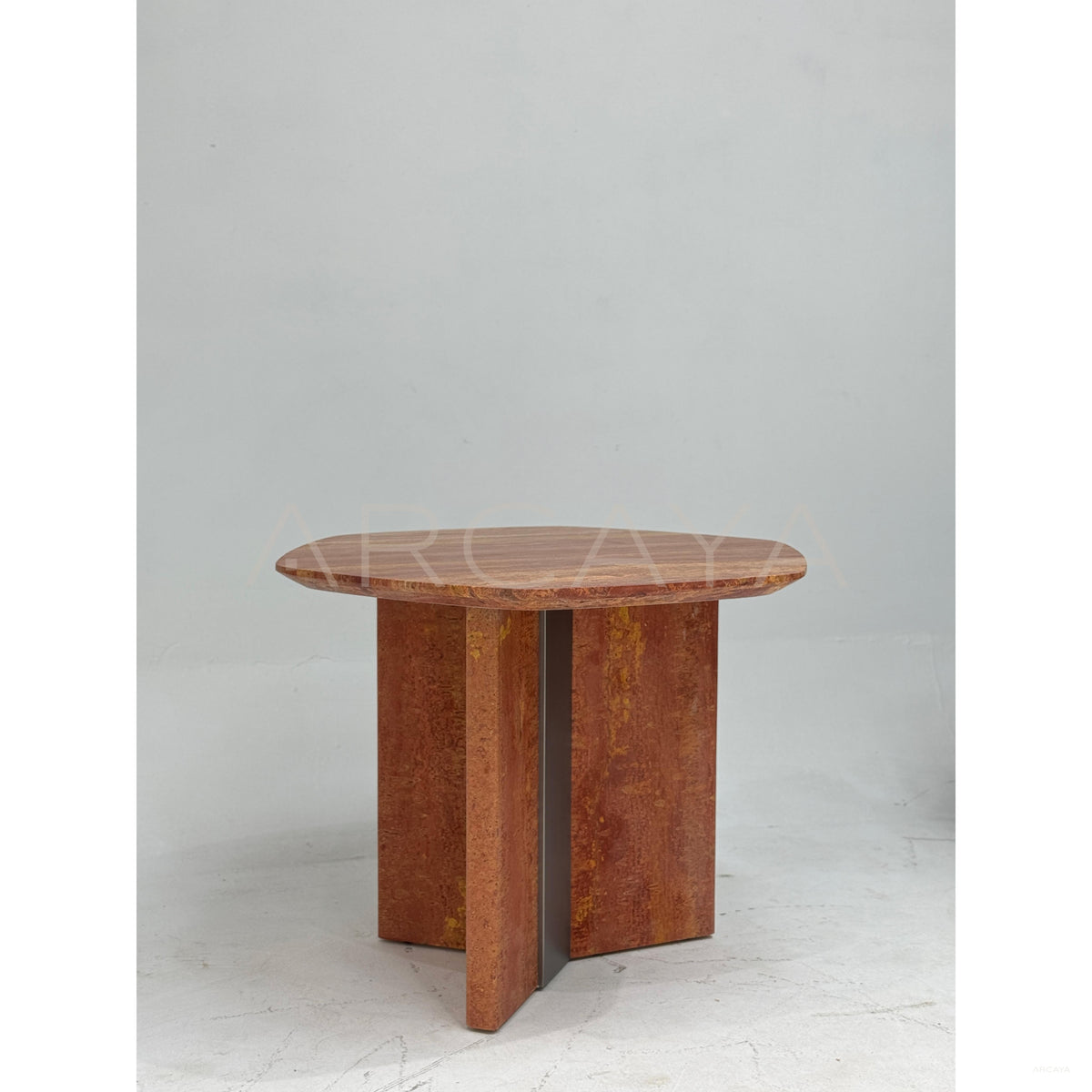 Etched Stone Geometric Dining Table Metal Inlay in detail