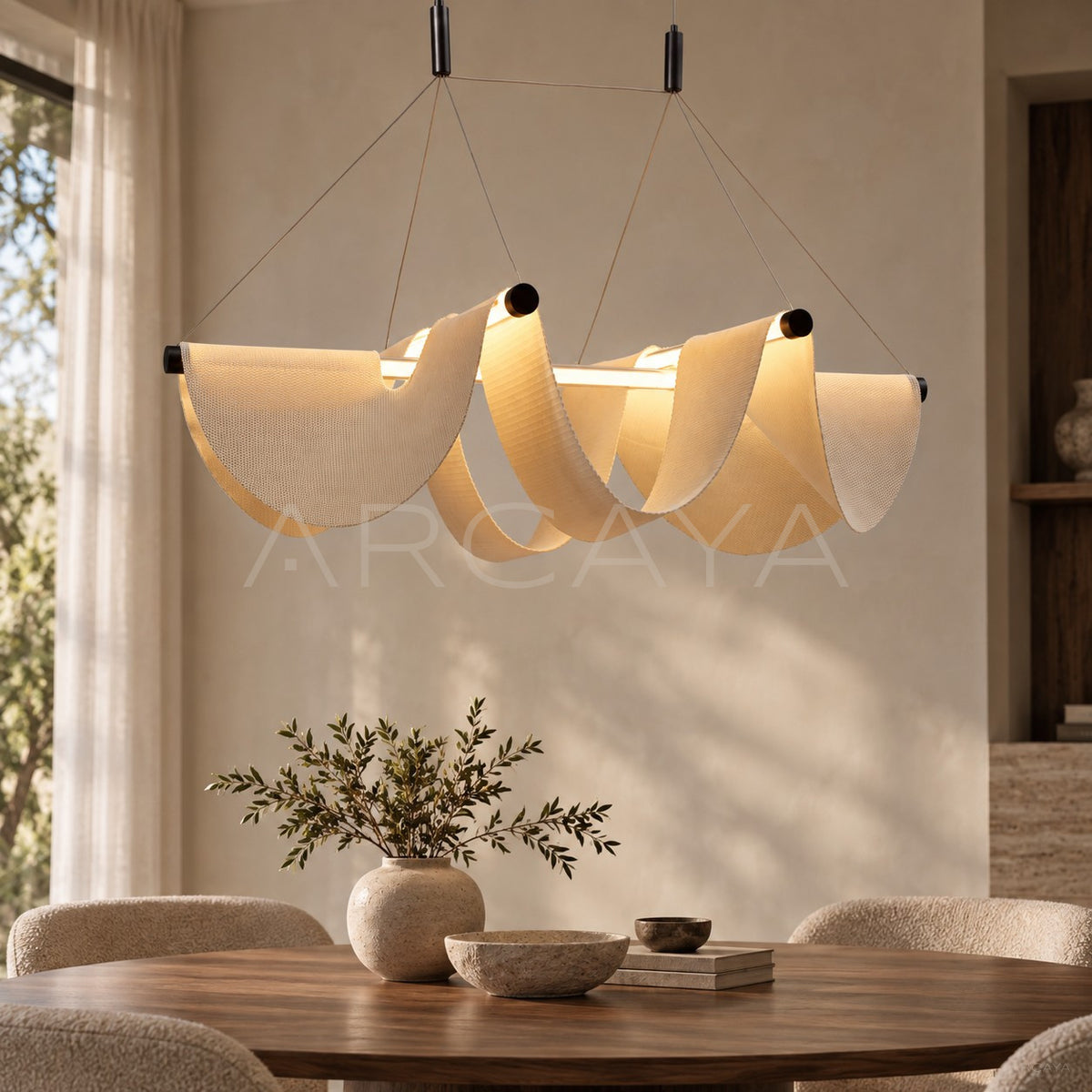Cream Fabric Pleated Triple Pendant Light 80643 - main