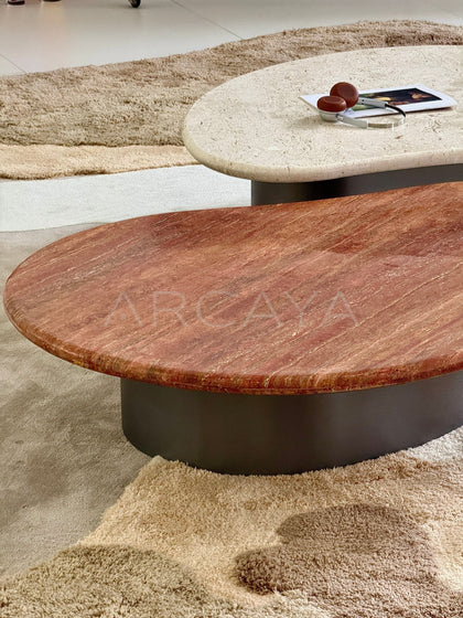 Walnut Travertine Curve Coffee Table - detail