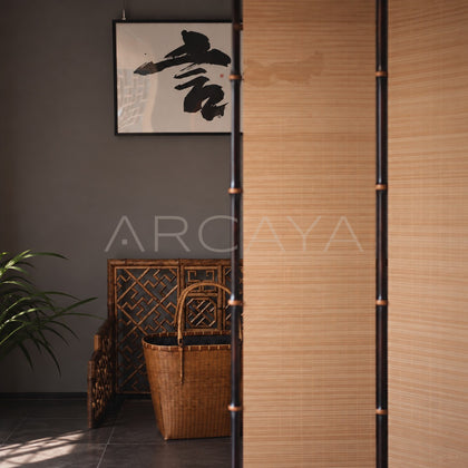 Plain Four Panel Bamboo Blind Screen - scene
