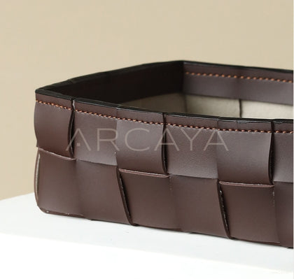 Handwoven Leather Storage Basket - scene
