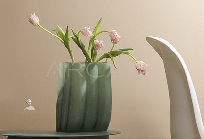 Mid Century Wide Mouth Lily Glass Vase - scene