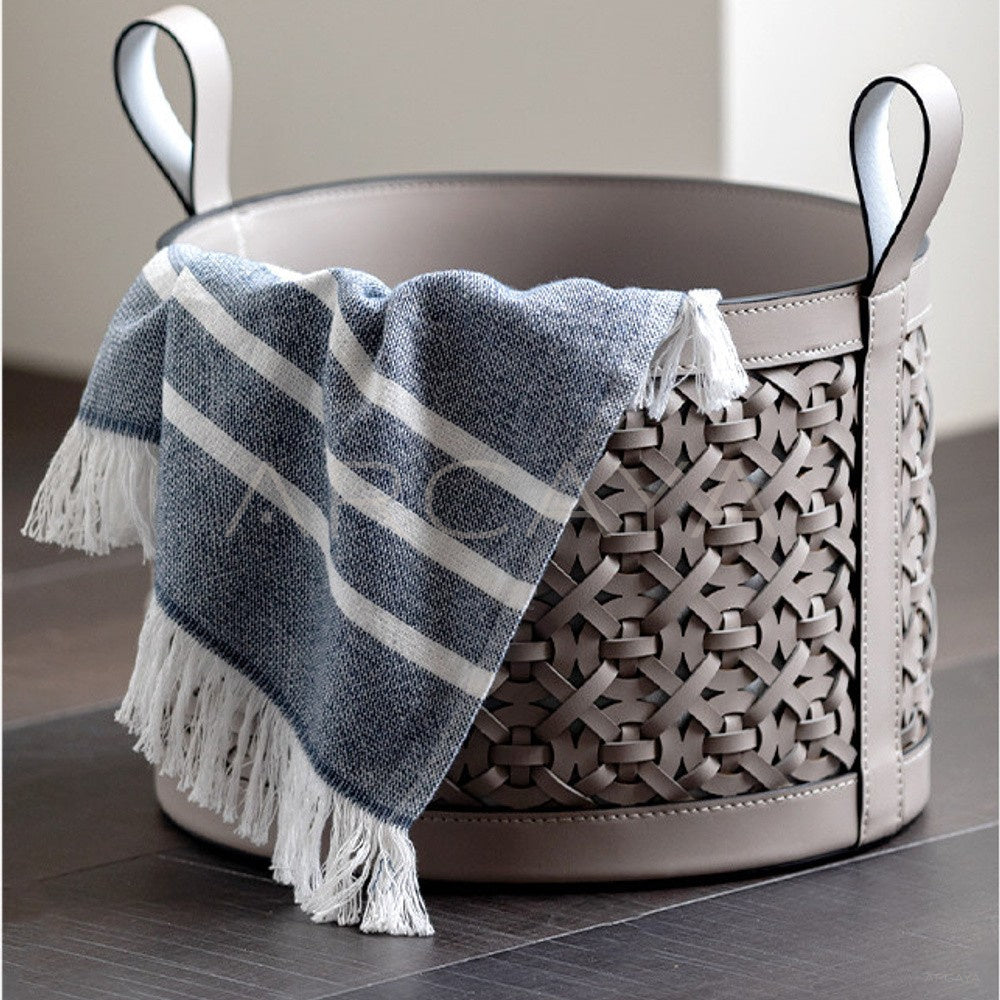 Handwoven Leather Magazine Basket - main