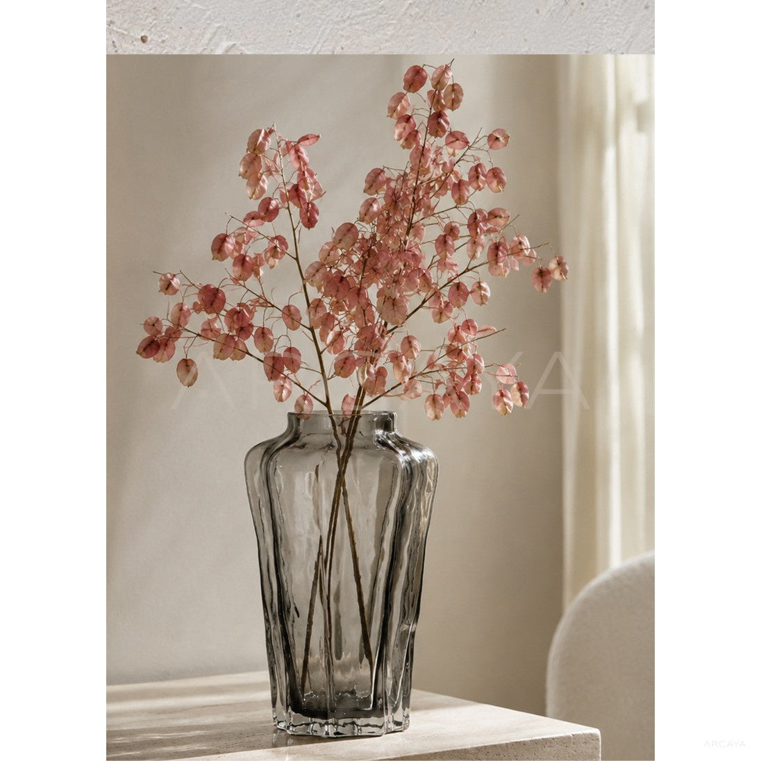 Smoked Grey Faceted Glass Vase in detail
