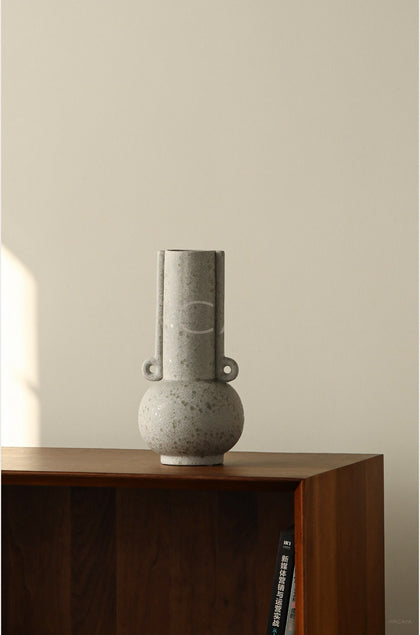 Double Ear Wabi Sabi Ceramic Vase Desktop - scene