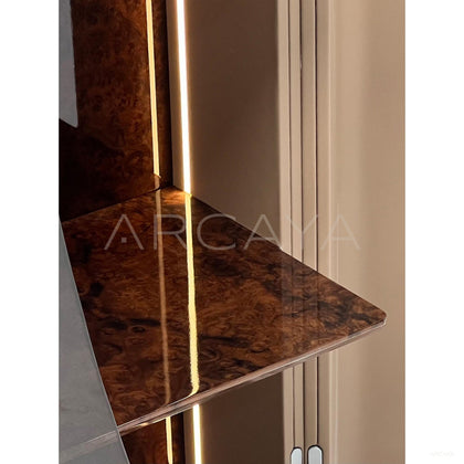 Italian Leather Curved Glass Display Cabinet - scene