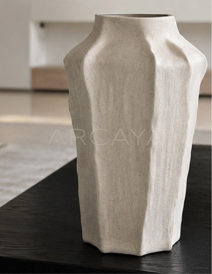Hand Pinched Angular Plain White Vase - scene
