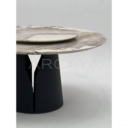Patchwork Stone Split Cone Base Round Table - scene